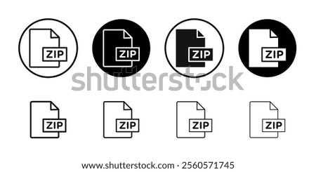 Zipped file icon Flat outline fill set collection