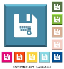 Zipped file white icons on edged square buttons in various trendy colors