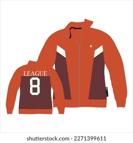 Zipped jacket mockup template design for soccer, football, baseball, basketball, sports team or university. Front view and back view for jacket uniform. Vector Illustration.