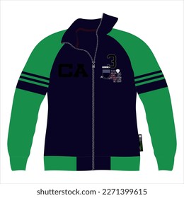 Zipped jacket mockup template design for soccer, football, baseball, basketball, sports team or university. Front view and back view for jacket uniform. Vector Illustration.