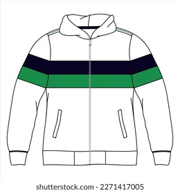 Zipped jacket mockup template design for soccer, football, baseball, basketball, sports team or university. Front view and back view for jacket uniform. Vector Illustration.