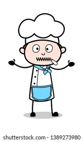 Zipped Mouth - Cartoon Waiter Male Chef Vector Illustration﻿