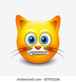 Zipped mouth cat smiley - vector illustration