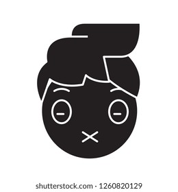 Zipped mouth emoji black vector concept icon. Zipped mouth emoji flat illustration, sign