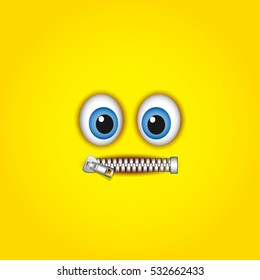 Zipped mouth emoticon isolated on yellow background - vector illustration

