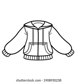 Zipped sport jacket outline for coloring on a white background