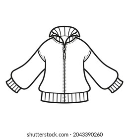 Zipped warm jacket outline for coloring on a white background
