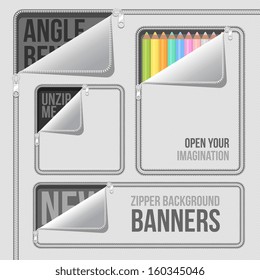 zipper background angle frame web banners set