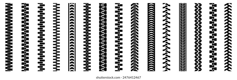 Zipper brush set, Zip collection, zipper seamless, fasteners patterns – vector