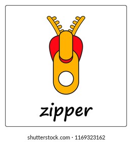 zipper -  сartoon card, worksheet for children. Education game for kids. flashcards for learning English.