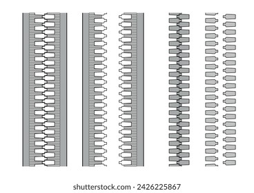 Zipper. Closed and open brush zip set. Vector