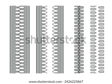 Zipper. Closed and open brush zip set. Vector