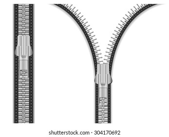 Zipper in a closed and open positions.