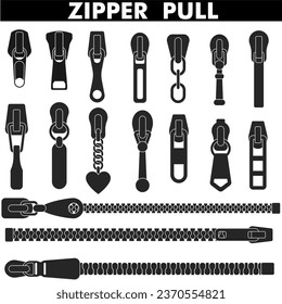 Reißverschluss Schließen und öffnen Sie Zip-Icon-Set. Vektorgrafik