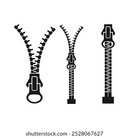 Zipper. Closed and open zip icon set. Vector illustration
