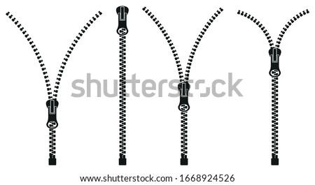 Zipper. Closed and open zip set. Vector