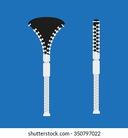 Zipper closing and opening on  a blue background