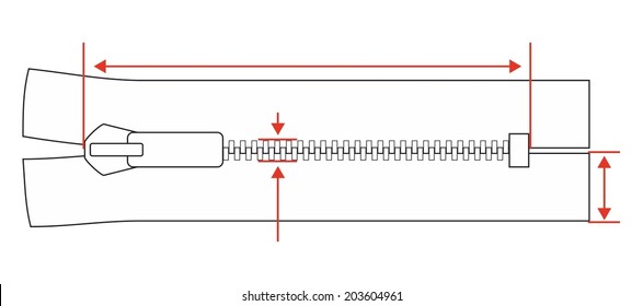 Zipper dimension. Zip specification vector illustration isolated on white background.