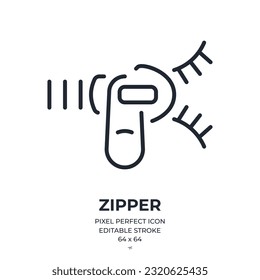 Zipper editable stroke outline icon isolated on white background flat vector illustration. Pixel perfect. 64 x 64.