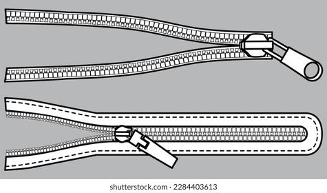 zipper fastener flat sketch vector illustration