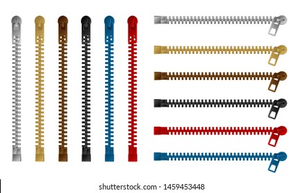 Zipper (fastener) vector illustration set (color variations / Vertical and horizontal )