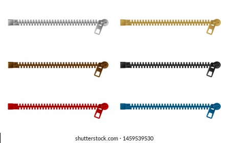 Zipper (fastener) vector illustration set (color variations / horizontal )