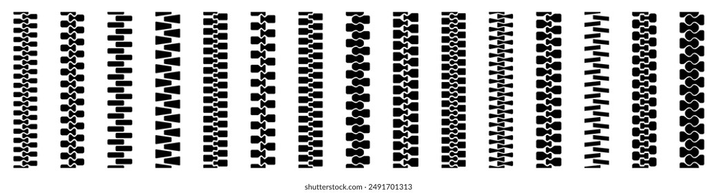 Zipper fasteners set. Zipper silhouette collection. Vector illustration.