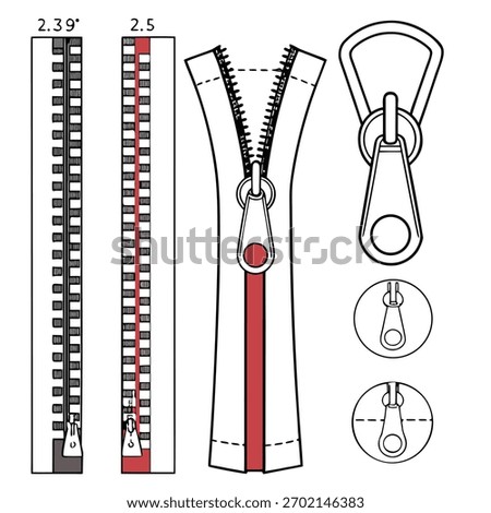 Zipper Fasteners Vector Illustration Technical Cad Drawing Template