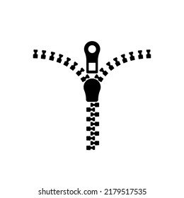 Zipper flat icon. Template zippered lock and unlock. Fastener silhouette. Vector illustration flat design. Isolated on white background. Open and close the hem of things.