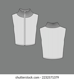 Zipper High Neck Sleeveless Ribbed crop top turtle neck Full Open Zip detail  fashion flats sketch template