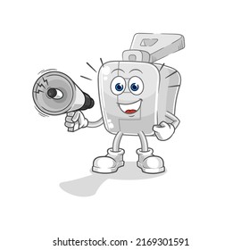the zipper holding hand loudspeakers vector. cartoon character
