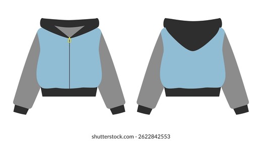 Zipper Hoodie with cuff Front and Back view Icon Label Pictogram Minimalist Design element idea Set