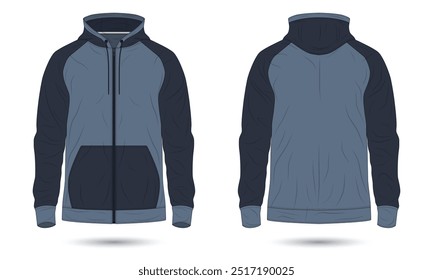 Zipper hoodie jacket mockup. Vector illustration