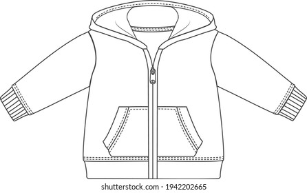 Zipper hoody with kangaroo pocket flat sketch