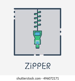 Zipper Icon, Can Use for Archive, Zipped File Icon, Download Compressed File Button, Thin Line Flat Style. Vector, Illustration