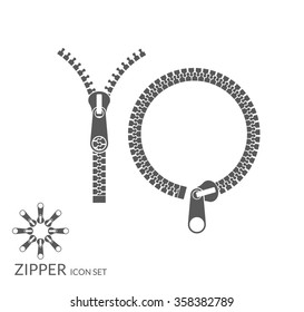 Zipper. Icon Set. Vector Illustration