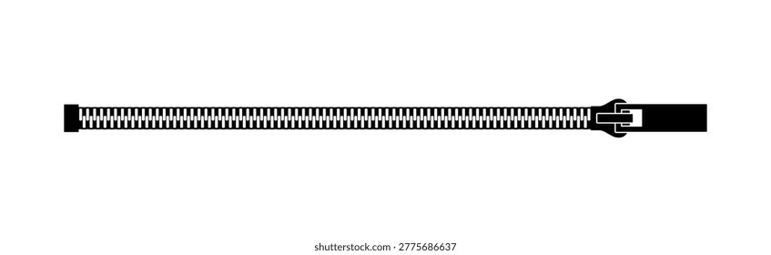 Zipper icon. Zip brush. Fastener pattern. Simple ziper line. Puller closure. Clasp with teeth. Black abstract buckle isolated on white background. Fastener zippers. Clothing. Vector illustration