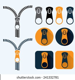 zipper illustration and icons set flat design