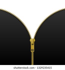 Zipper lock half open, blank mockup, revealing a message or content discovery concept. Realistic vector illustration