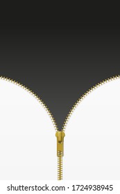 Zipper lock half open on black and white background