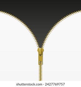 Zipper lock half open on black and white background