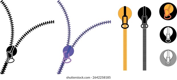 Zipper logo, Zippers are a set of closed and open Zipper glyph icon set vector illustration