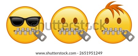 Zipper Mouth yellow face Set of three emoji