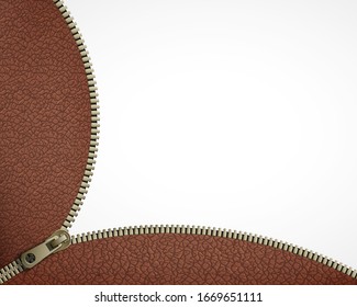 Zipper on leather fabric is unfastened. Isolated on a white background. Sewing accessory. Vector illustration.