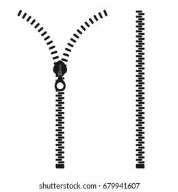 Zipper. Open and closed zipper, slide fastener Vector