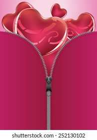 Zipper opening to reveal a soft glossy red heart.