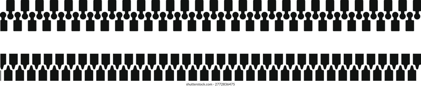 Zipper pattern. stylish fasteners and zippers for clothing. Slider puller and interlocking teeth icon. Industrial zipper track design
