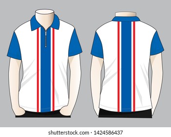Zipper polo shirt design vector with graphic line on front pattern.Front and back views.
