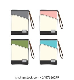 zipper pouch with a top zip closure and a wrist strap - vector