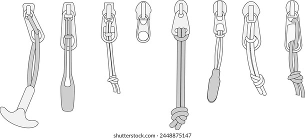 Zipper Pull Fashion Design Set Outdoor Trims Template Vector